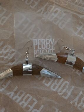 Pebby Forevee Silver & Wood Crescent Statement Earrings